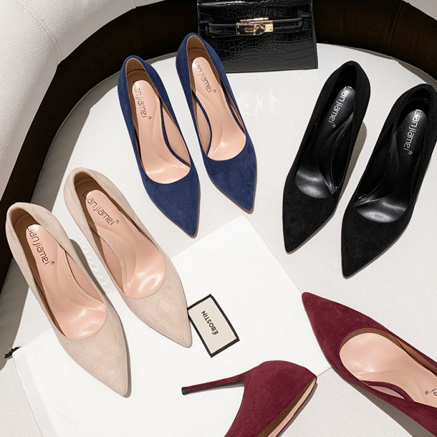 不推不行絨面淺口尖頭高跟鞋 【S4201】MINANA