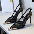 金屬尖頭鏤空編織高跟涼鞋【S4242】MINANA_17