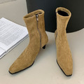 側拉鍊尖頭中跟短靴【S4246】MINANA_9