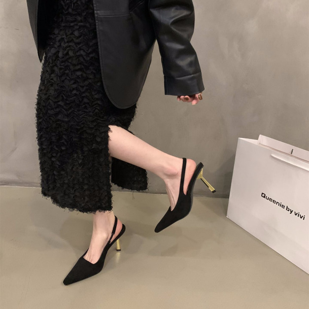 尖頭絨面高跟涼鞋【S4093】MINANA