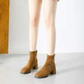 方頭絨面粗跟短靴【S4273】MINANA_3