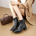 皮面尖頭粗跟後拉鏈短靴【S4272】MINANA_4