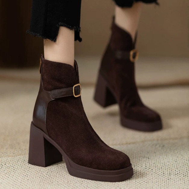 後拉鍊磨砂高跟短靴【S4284】MINANA