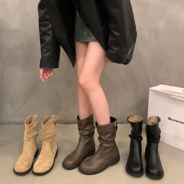 復古中跟百搭短靴【S4286】MINANA