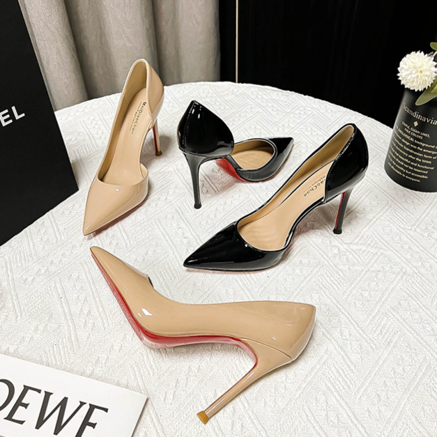 淺口紅底細跟尖頭高跟鞋 【S4295】MINANA