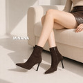 尖頭絨面側拉鏈高跟短靴【S4270】MINANA_2