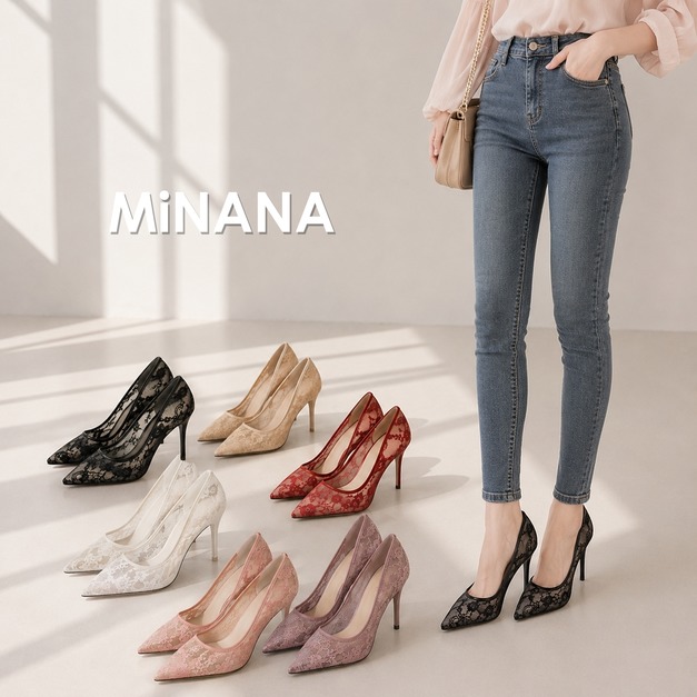 實拍蕾絲鏤空尖頭高跟鞋【S3075】MINANA