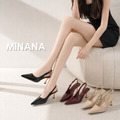 金屬跟漆皮尖頭高跟涼鞋 【S4208】MINANA