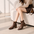 皮面尖頭粗跟後拉鏈短靴【S4272】MINANA_4