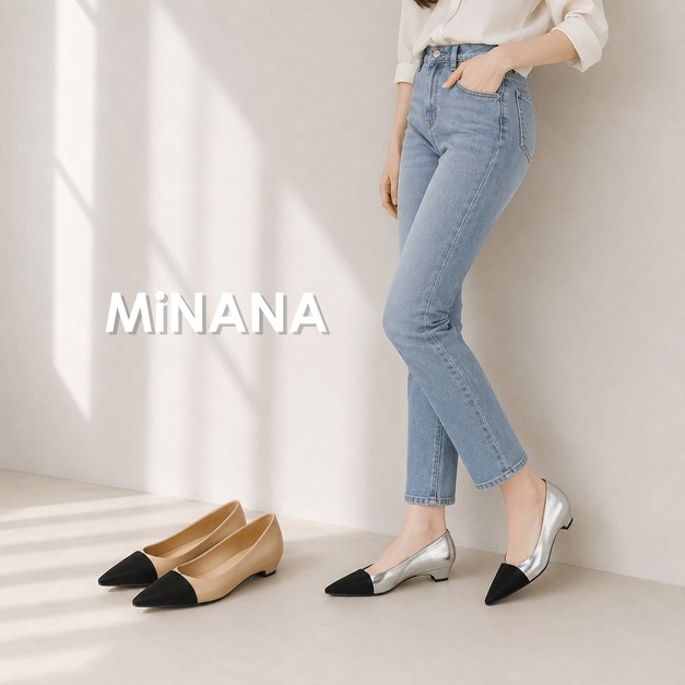 雙色淺口小貓跟尖頭低跟鞋 【S4304】MINANA