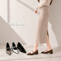 木紋粗跟尖頭中跟鞋【S4314】MINANA