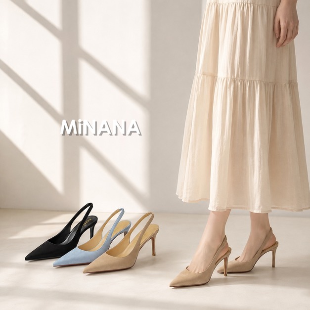 絨面細跟尖頭高跟涼鞋【S4317】MINANA