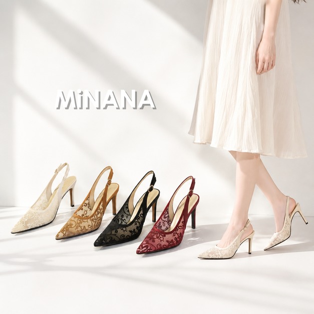 蕾絲網紗尖頭高跟涼鞋【S4320】MINANA