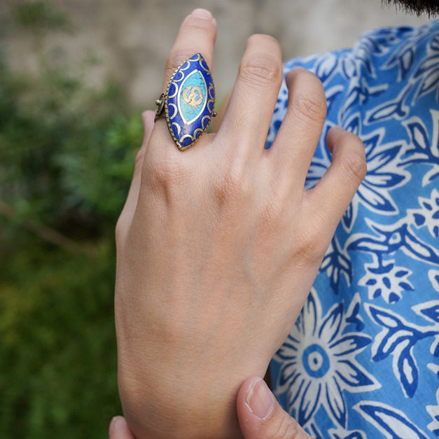 青金石綠松石銀戒指