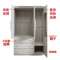 木心板4x7尺雙桿可吊掛附鏡子三抽衣櫃(自然橡木/清新雪松)_2