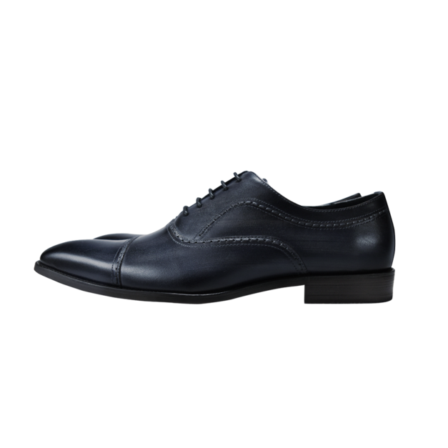 LAIO 簡約仿舊橫紋雕花牛津鞋 - 深藍