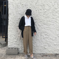 復古質感高腰西裝落地褲_1