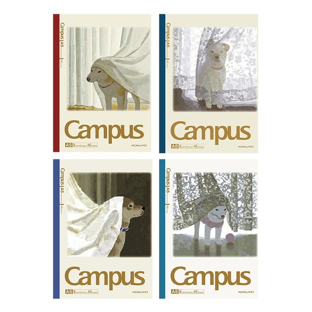 KOKUYO Campus 橫線8mm筆記本A5-窗簾與小狗 4入