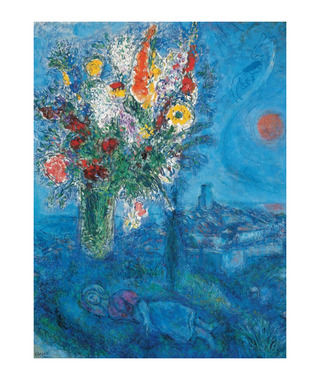 Marc Chagall｜Schlafende mit Blumen (與鮮花共眠)
