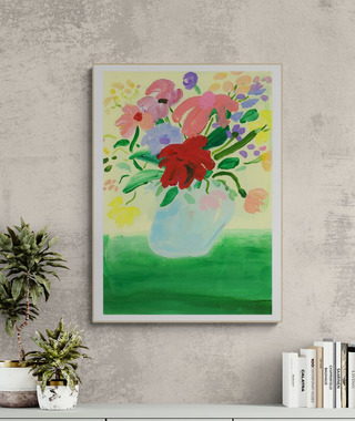 Katy Smail｜Flowers on Green Tablecloth