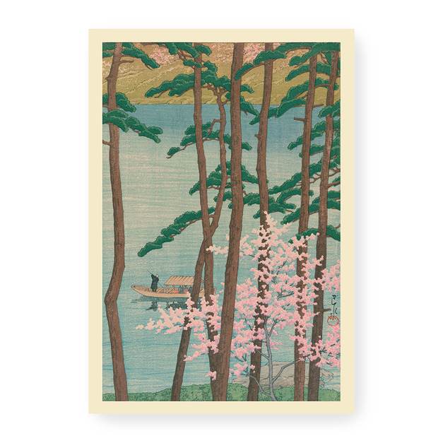 【真作】伊藤晃珠/奈良五重塔風景図/山水図/塔山水図/掛軸☆宝船☆AB-536 真作/河野秋邨/青山白水図/筏下図/嵐山/嵐峡図/横物/