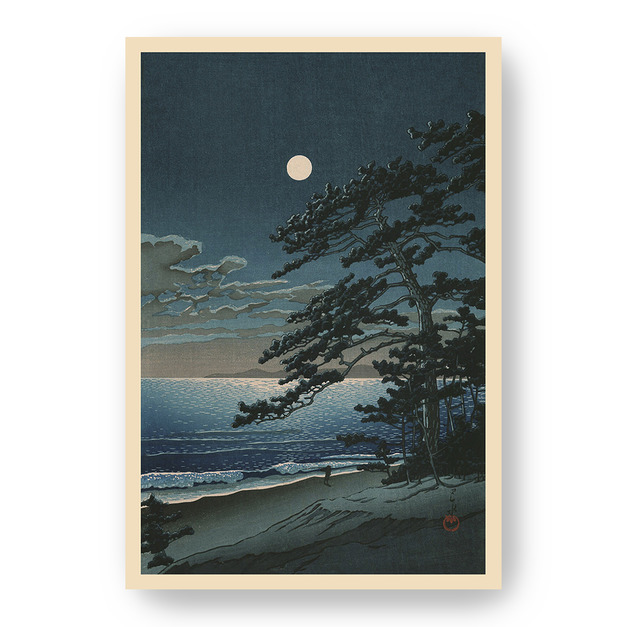 川瀬巴水 Kawase Hasui｜二宮海灘的春月（春之月、二宮海岸）
