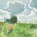 David Hockney｜Cart Track and Pylon (from Midsummer: East Yorkshire)_1