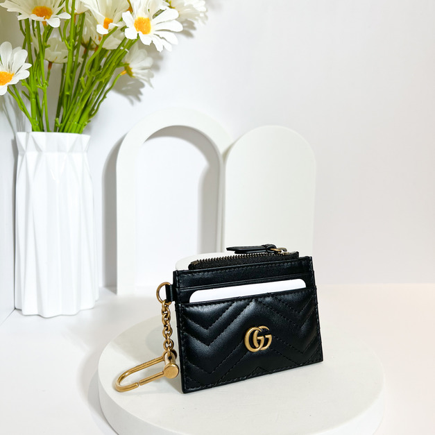 GUCCI Marmont 鑰匙圈零錢卡包 黑