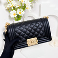 CHANEL 香奈兒 BOY 菱格紋小牛皮翻蓋斜背包 20cm 黑_5
