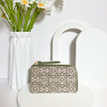 LOEWE 提花拼接拉鍊零錢卡包 綠
