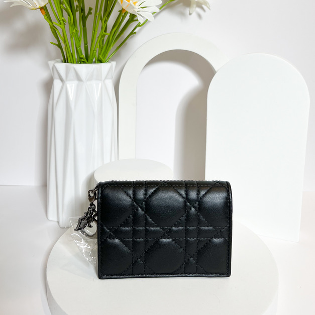 DIOR LADY DIOR 對開翻蓋卡片套 啞光黑
