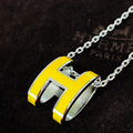 HERMES H POP 經典立體簍空橢圓LOGO項鍊 緗黃_1
