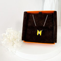 HERMES H POP 經典立體簍空橢圓LOGO項鍊 緗黃_6