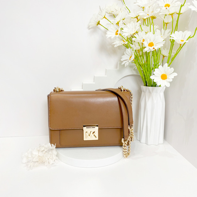 MICHAEL KORS MK 亮面牛皮掀蓋鍊包 焦糖