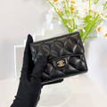 CHANEL 羊皮三折短夾 黑金_6