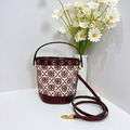 TORY BURCH TB 正櫃款迷你老花水桶 酒紅_3