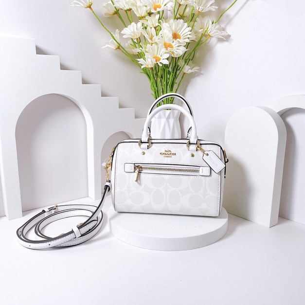 COACH 迷你波士頓包 白色老花