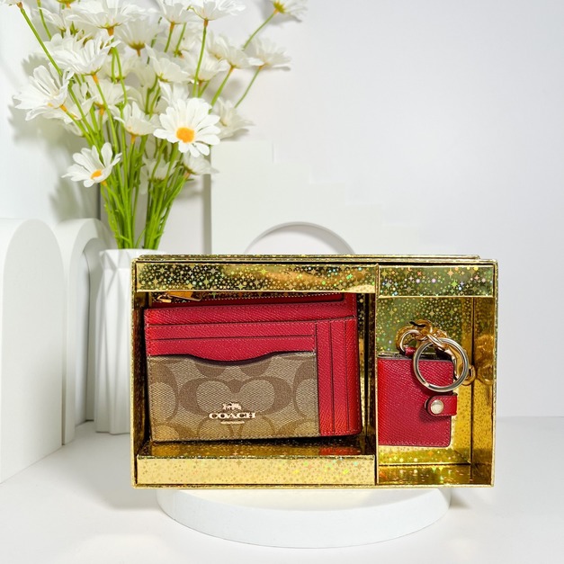 COACH 卡夾零錢包吊飾+小筆記本吊飾禮盒組-紅