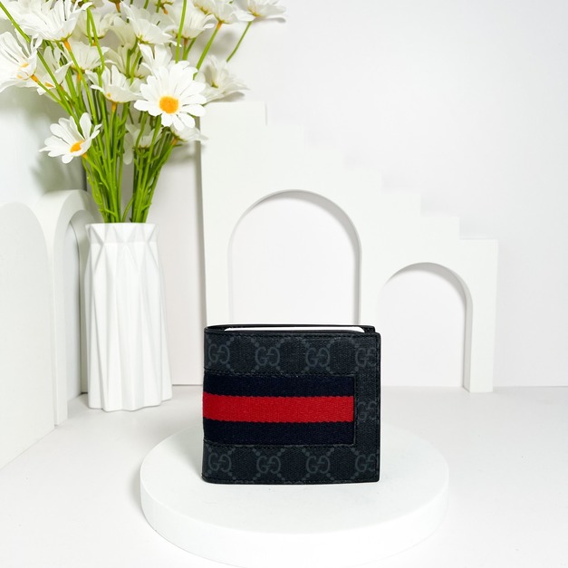 GUCCI 灰老花拼接 八卡短夾