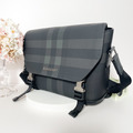 BURBERRY 炭灰色格纹拼皮革小號郵差包_2