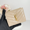 Saint Laurent Paris YSL 對開短夾 奶茶金_4