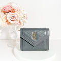 Saint Laurent Paris YSL 羊皮信封絎縫三折短夾 灰色