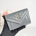 Saint Laurent Paris YSL 羊皮信封絎縫卡包 灰色_2