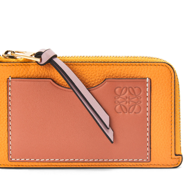 LOEWE 柔軟粒面小牛皮硬幣卡夾 Mandarin/Coral Reef