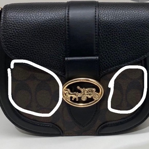 COACH 荔枝紋牛皮拼接馬鞍包 黑拼咖