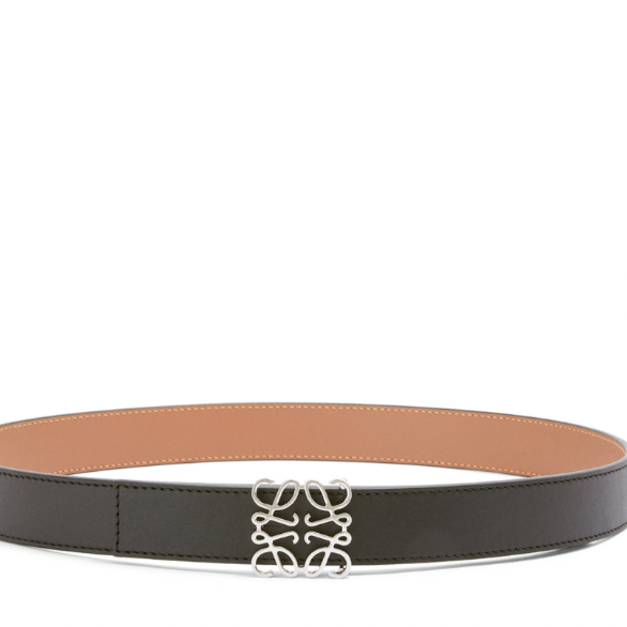 LOEWE 光滑小牛皮雙面 Anagram 腰帶 黑棕 2.8CM