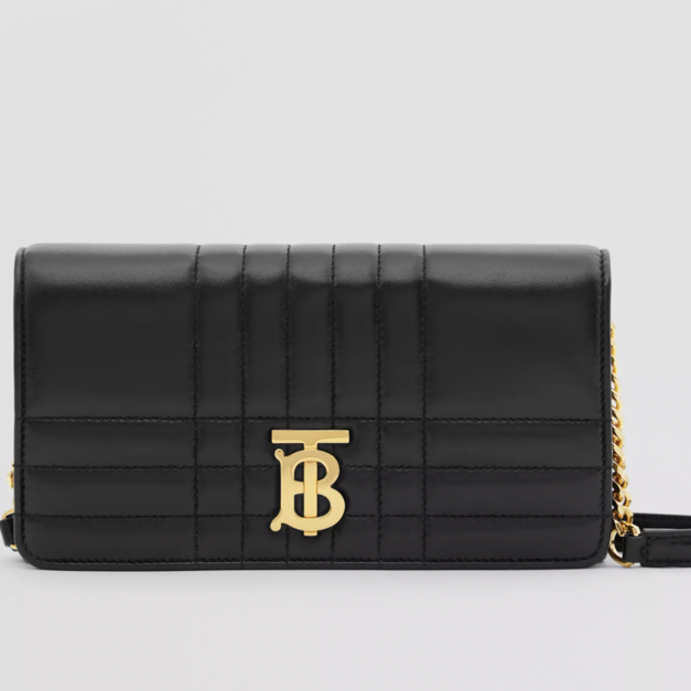 BURBERRY Lola – 绗缝皮革萝纳钱夹（附可拆式背带）黑金