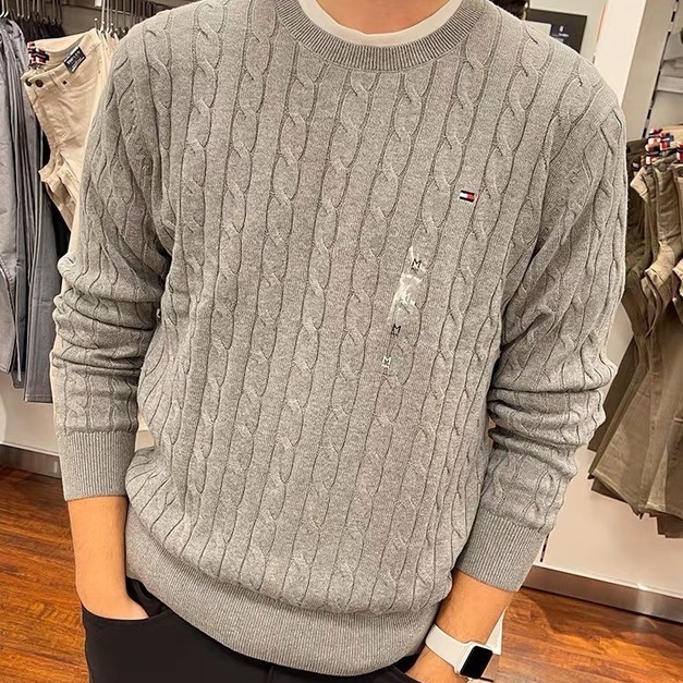 Tommy 男大人經典麻花針織衫 灰M 深藍XXL