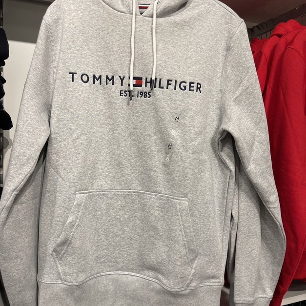 Tommy 男大人經典款刷毛帽T 灰 XXL