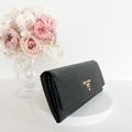 PRADA Saffiano 皮革掀蓋長夾 黑/芙蓉_8